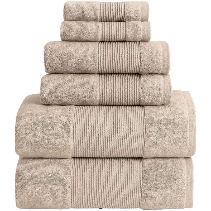 Modern Threads Air Cloud 6-Piece Towel Set - 100% Zero-Twist Cotton, 500 GSM, Quick Dry & Plush, Sand - Image 1
